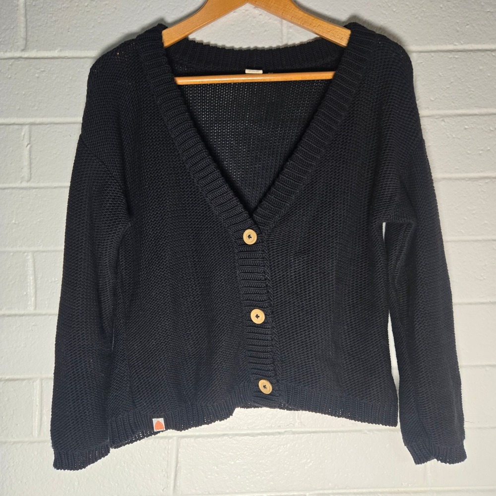 Shxt That I Knit STIK Black Pima Cotton Cardigan Medium Sweater Goth Minimalism